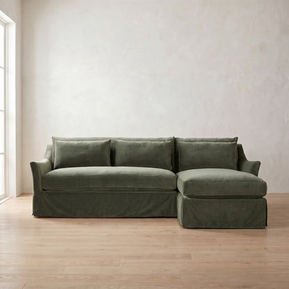 Moreau Slipcover Sectional (chaise shown) in Sage Velvet