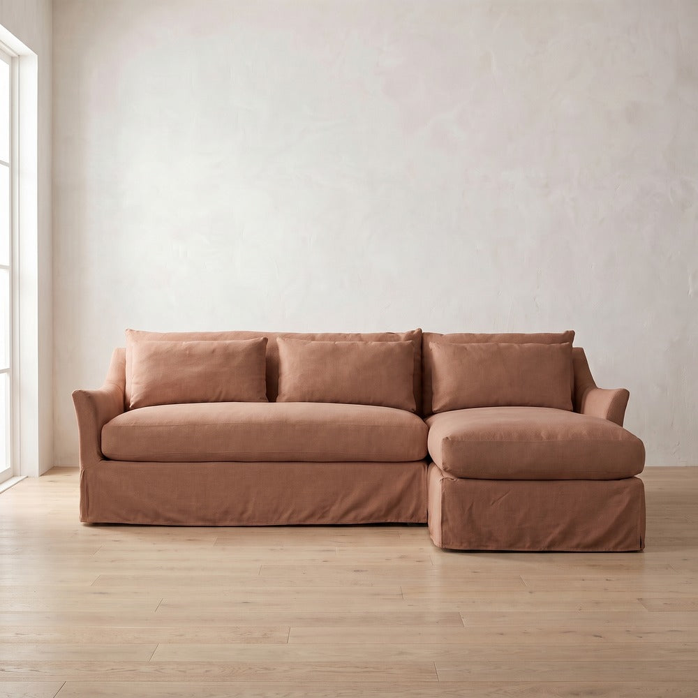 Moreau Slipcover Sectional (chaise shown) in Terracotta Linen
