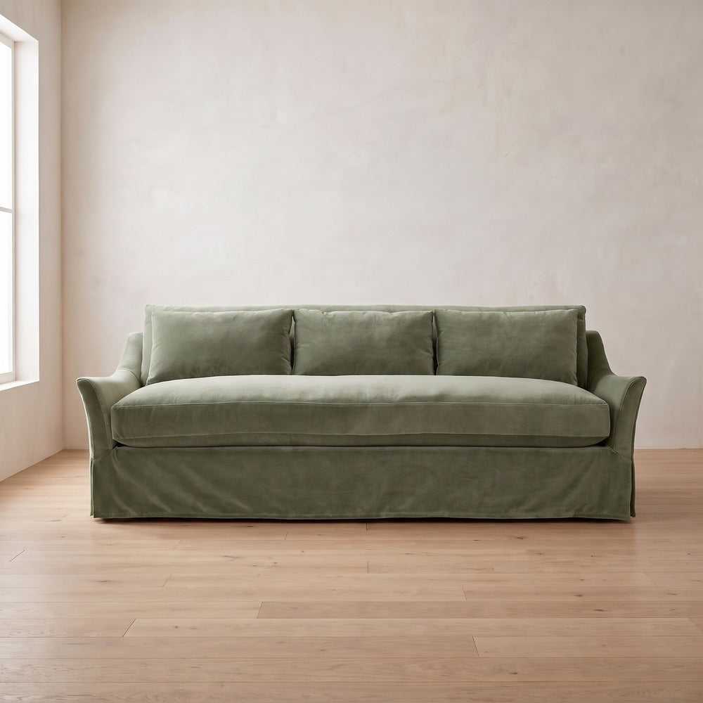 Moreau Slipcover Sleeper Sofa in Sage Velvet