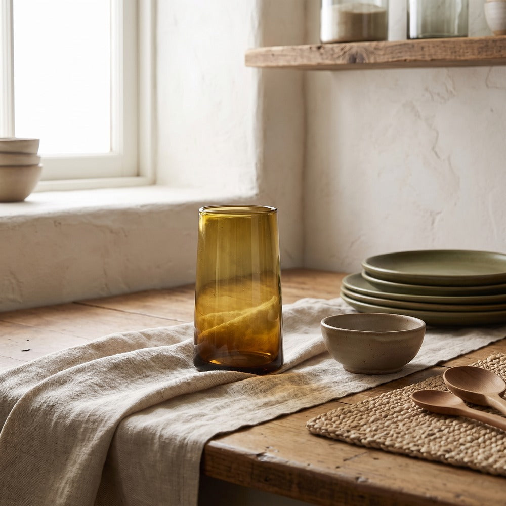 Large Amber Moroccan Glasses, styled at home