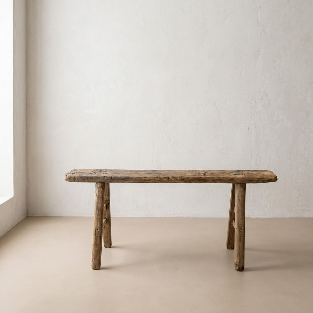Antique Skinny Elm Wood Bench