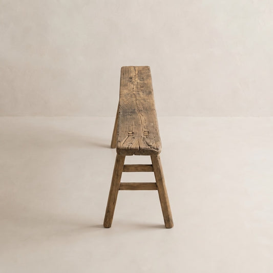 Antique Skinny Elm Wood Bench, alternate view