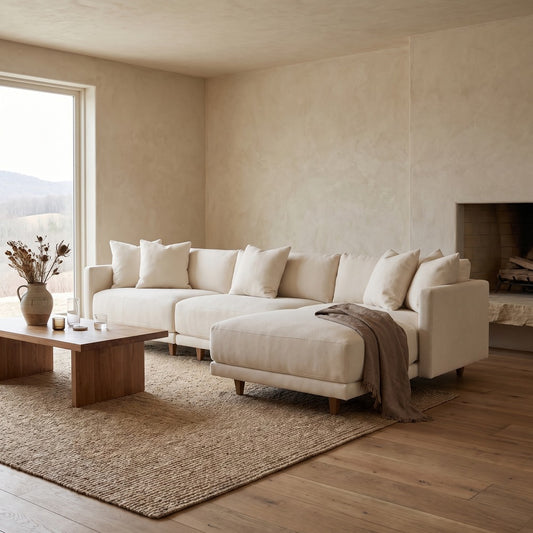 Neval Sectional in Bark, styled at home