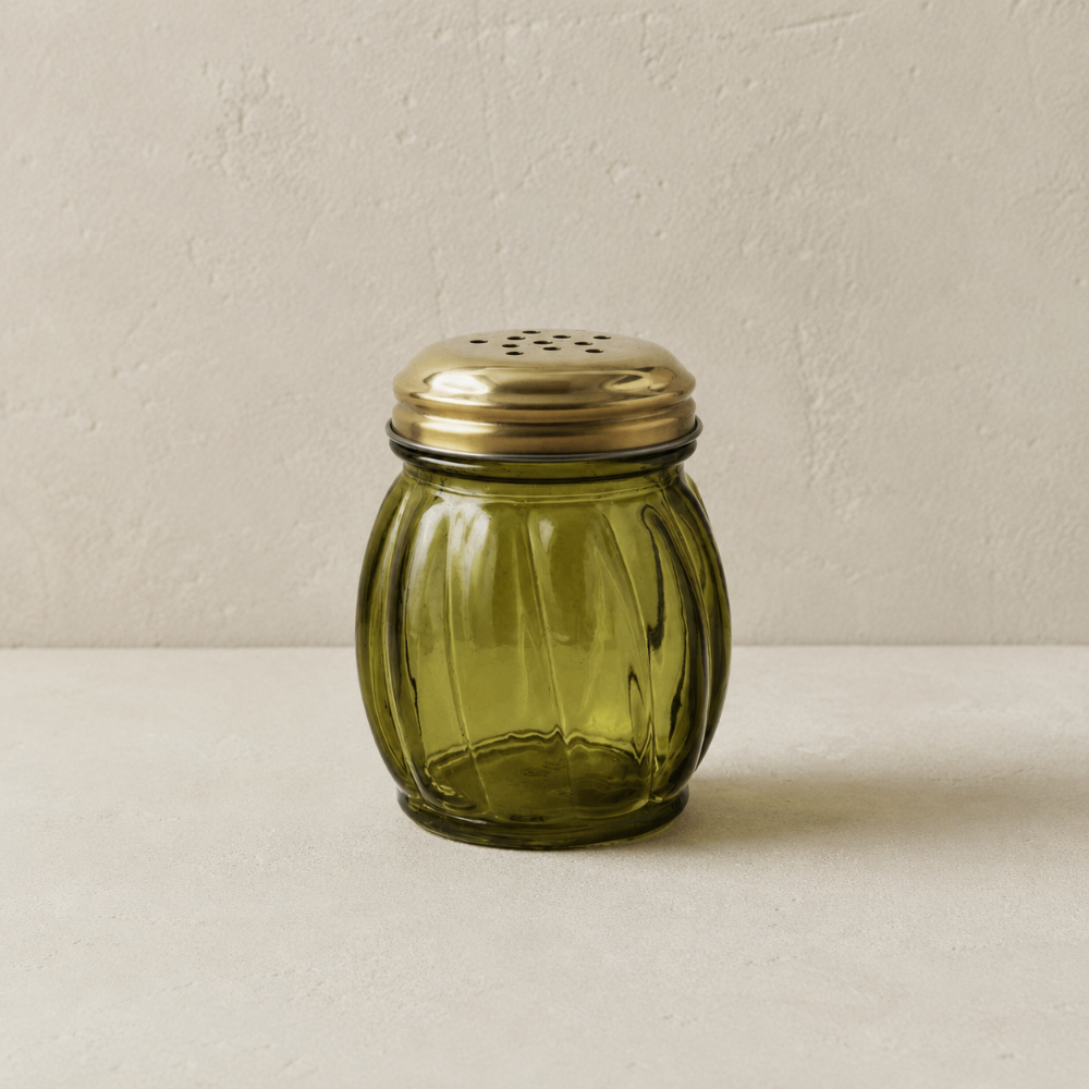 Olive Glass Cheese/Spice Shaker