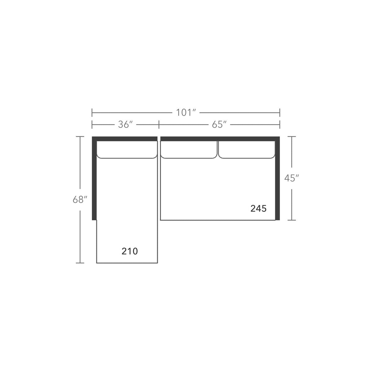 Plan drawing: Deep Seat, Left Chaise + 2 Seat End