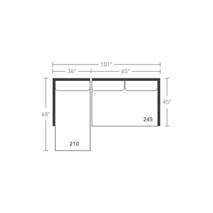 Plan drawing: Deep Seat, Left Chaise + 2 Seat End