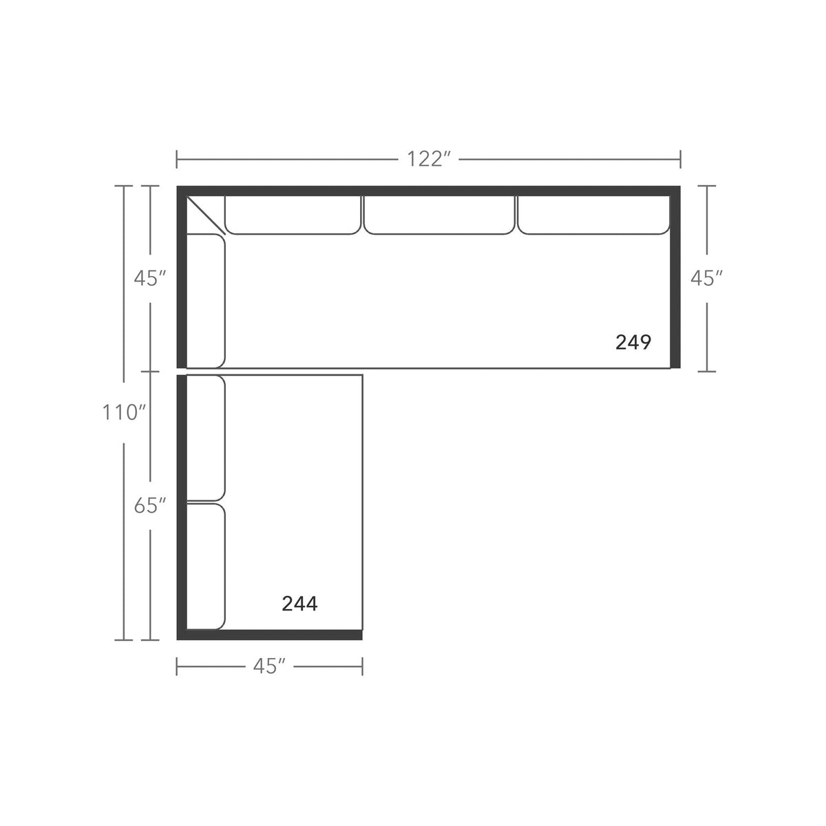 Plan drawing: Deep Seat, Left Return, 3 + 2 Seats