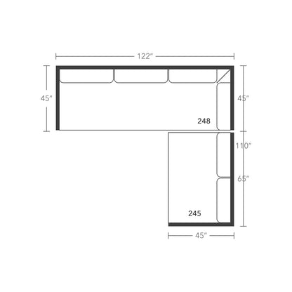 Plan drawing: Deep Seat, Right Return, 3 + 2 Seats