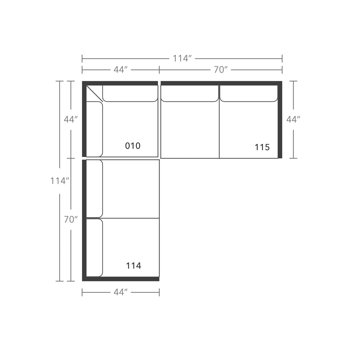 Plan drawing: Deep Seat, 2 + 2 Seats with Corner, Separate Cushions