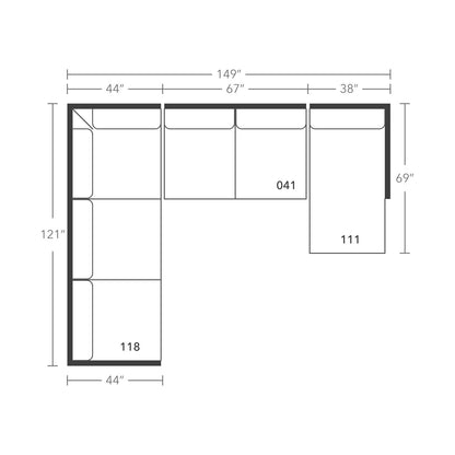 Plan drawing: Deep Seat, Right Chaise + Corner Side, Separate Cushions