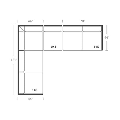 Plan drawing: Deep Seat, Left Return, 3 + 3 Seats, Separate Cushions