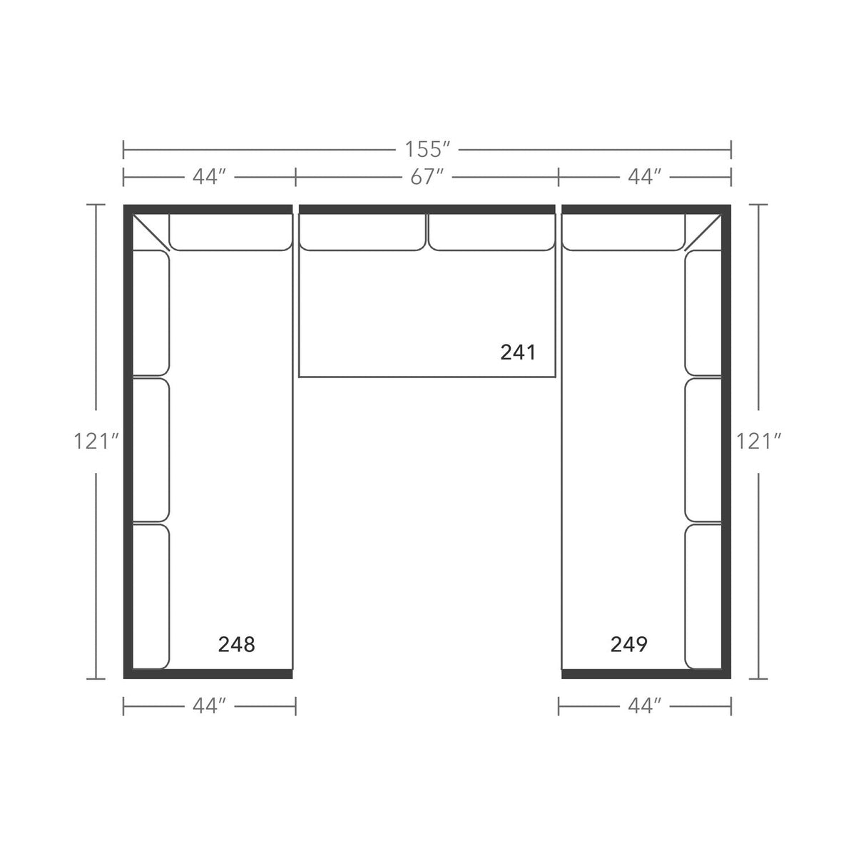 Plan drawing: Deep Seat, Double Corner, Bench Cushion
