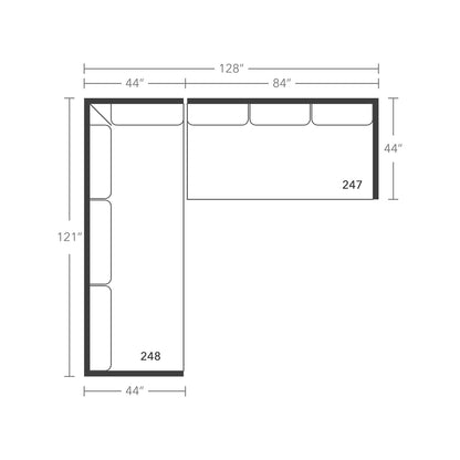 Plan drawing: Deep Seat, Left Return, 3 + 2 Wide Seats, Bench Cushion
