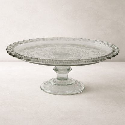 Pressed Glass Etched Pedestal