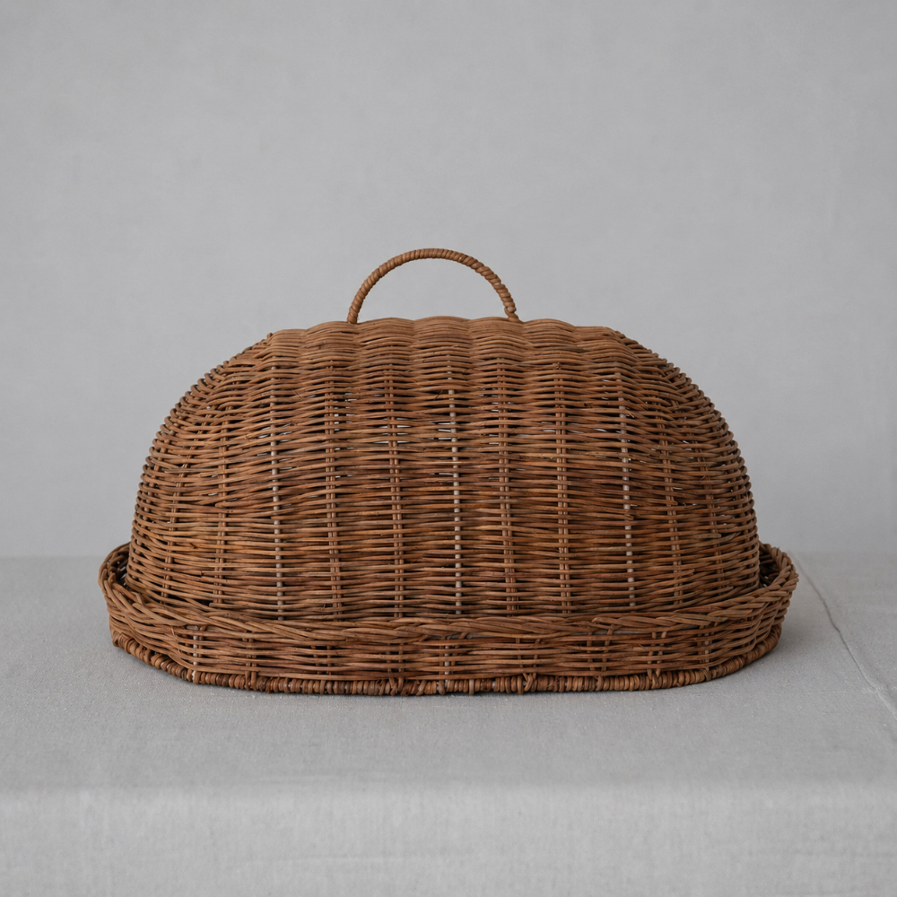 Rattan Tray & Cloche Set