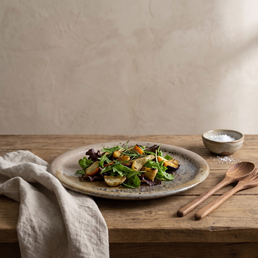 Sandburst Wide Rim Salad Plate, styled at home