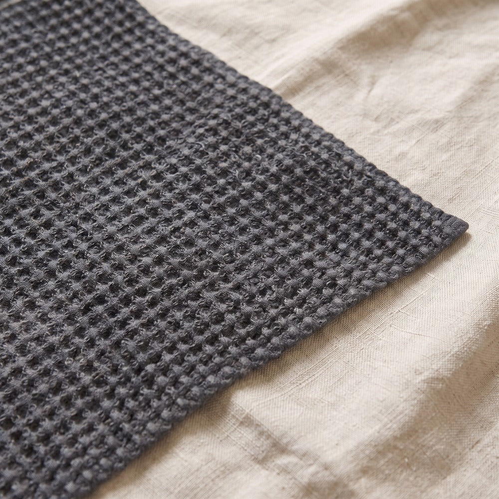 Waffle Tea Towel, Charcoal, styled at home