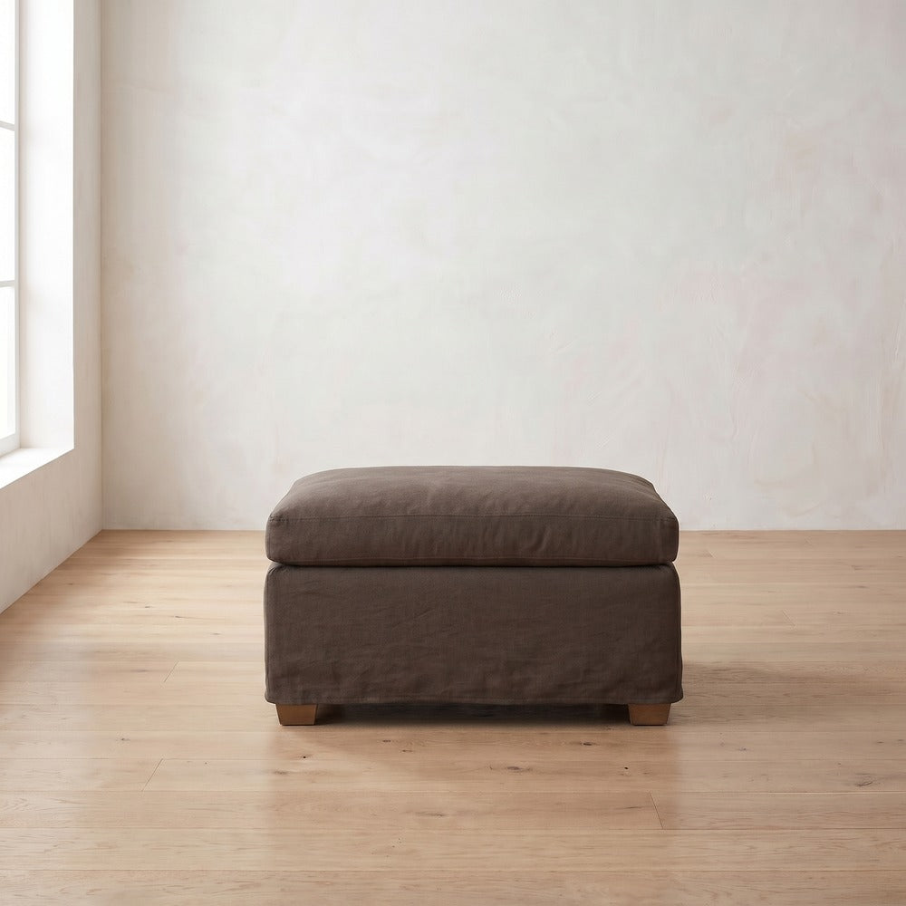 Sylvie Ottoman in Bark Linen