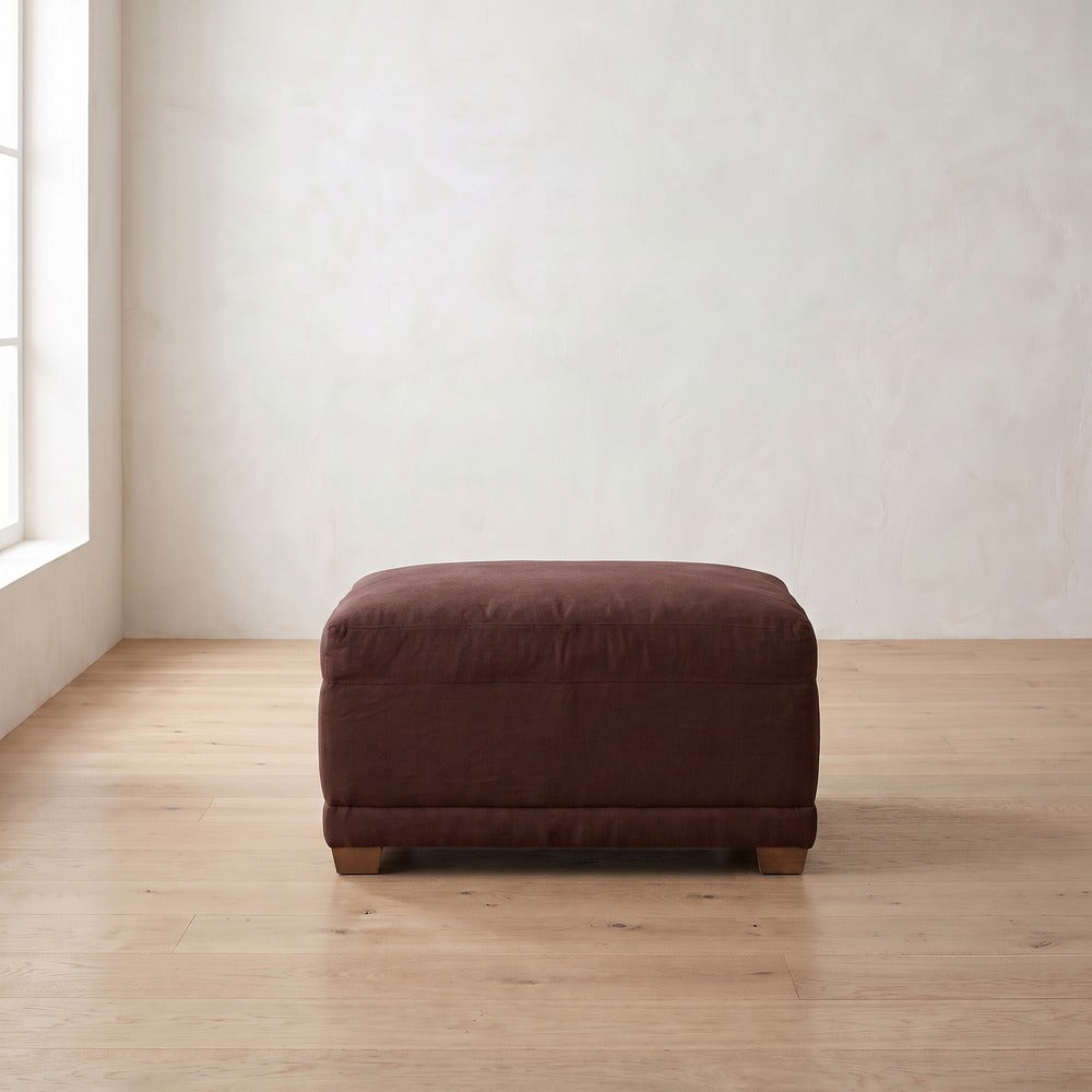 Sylvie Ottoman in Burgundy Linen