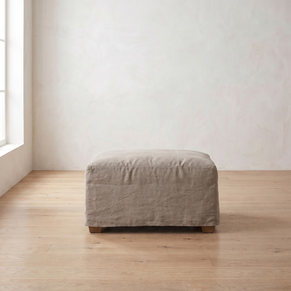 Sylvie Ottoman in Natural Linen