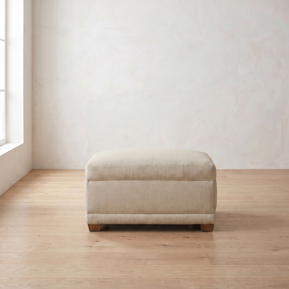 Sylvie Ottoman in Natural Performance Linen