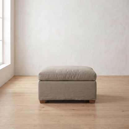 Sylvie Ottoman in Putty Linen