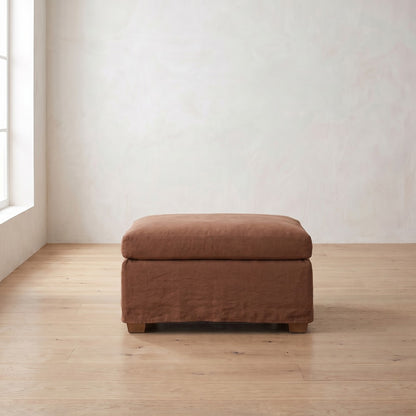 Sylvie Ottoman in Terracotta Linen