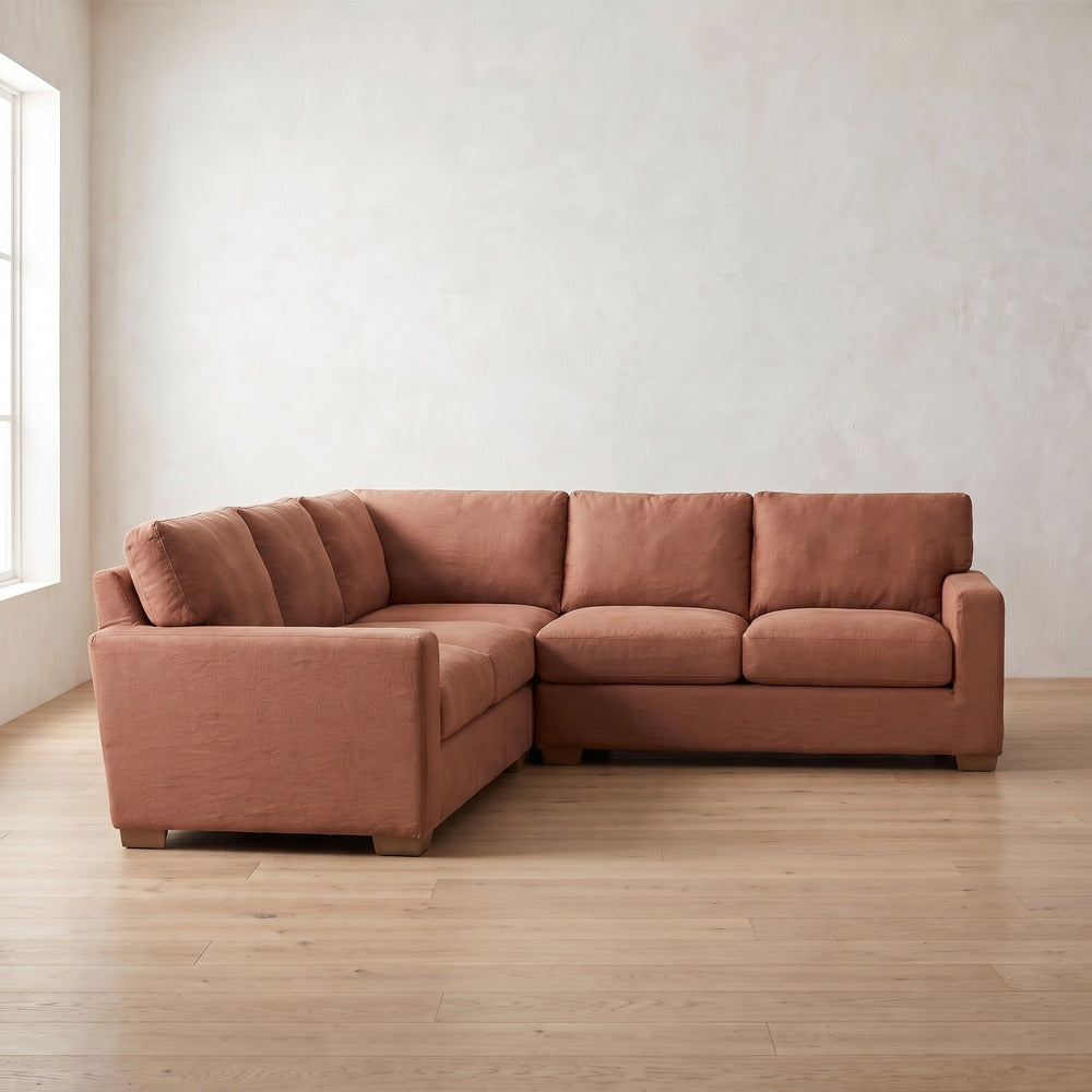 Sylvie Sleeper Sectional (L corner shown) in Terracotta Linen