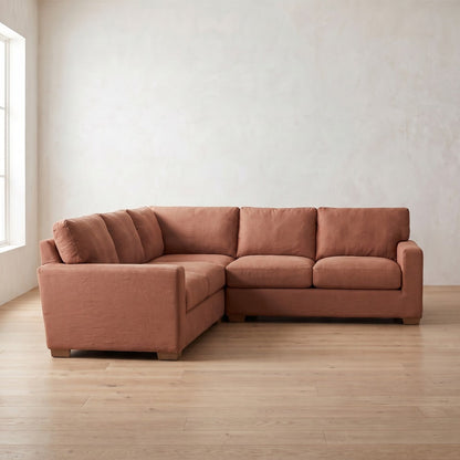 Sylvie Sleeper Sectional (L corner shown) in Terracotta Linen
