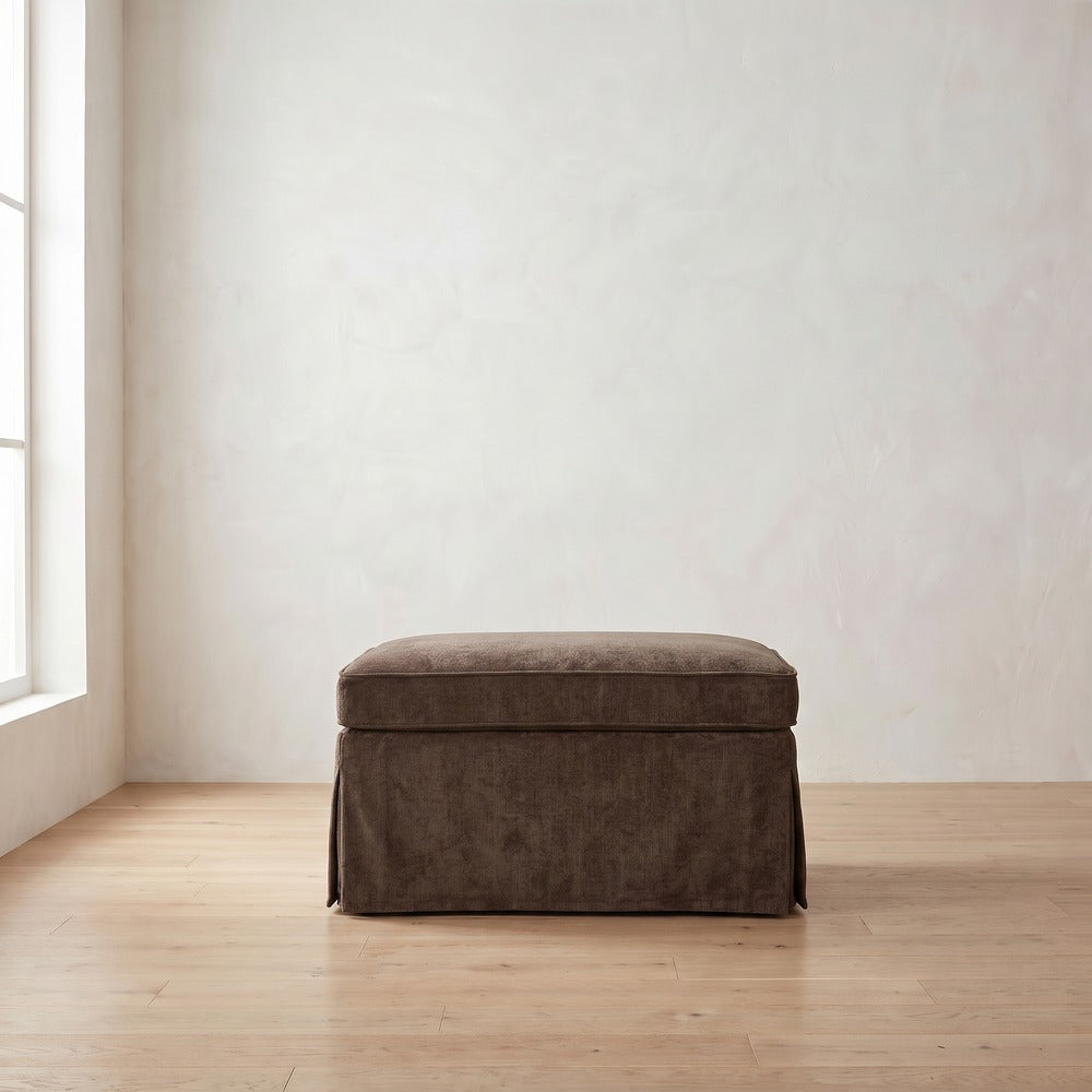 Sylvie Slipcover Ottoman in Bark Chenille