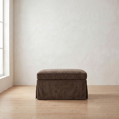 Sylvie Slipcover Ottoman in Bark Chenille