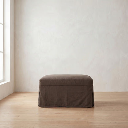 Sylvie Slipcover Ottoman in Bark Linen