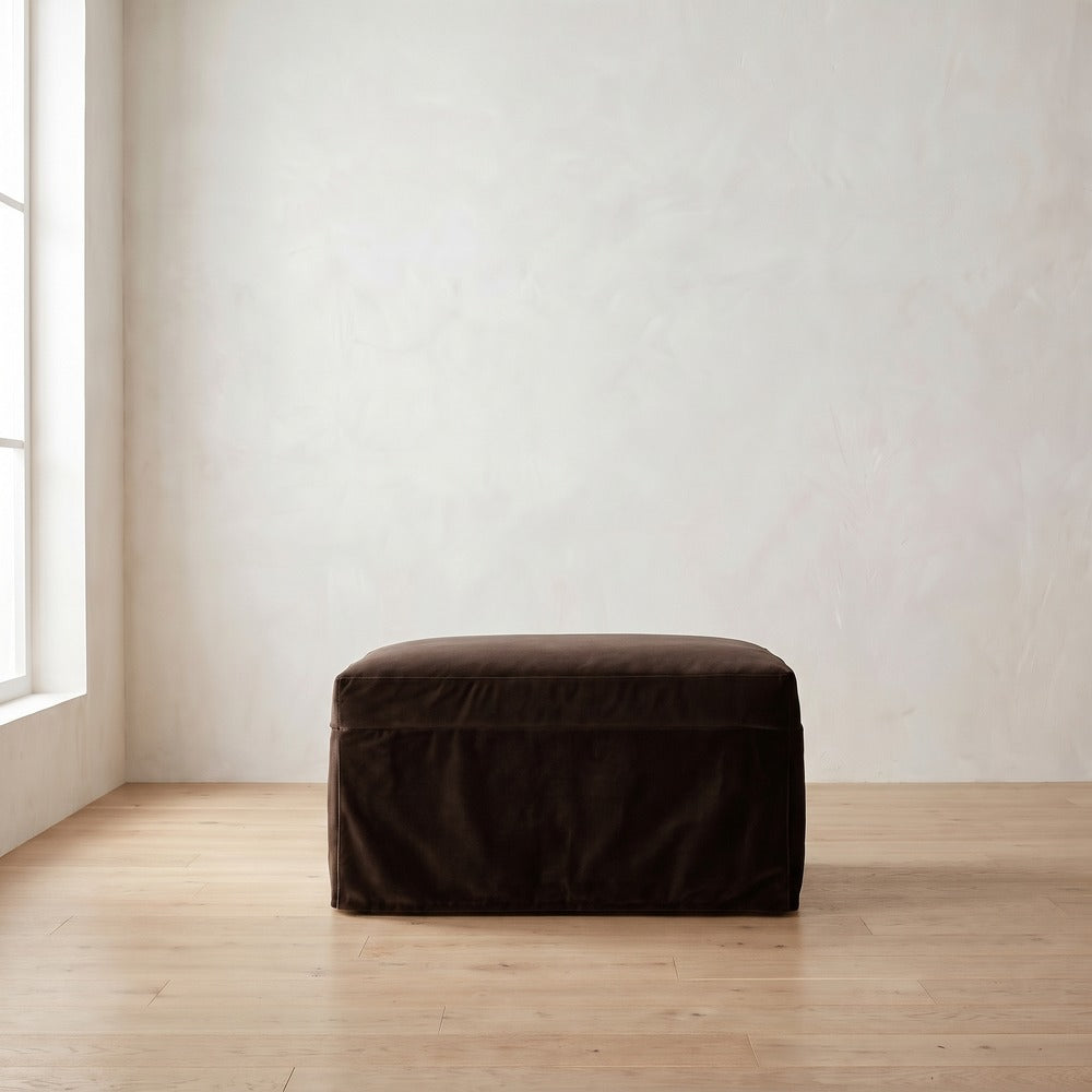 Sylvie Slipcover Ottoman in Bark Velvet