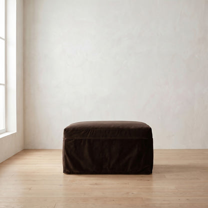 Sylvie Slipcover Ottoman in Bark Velvet
