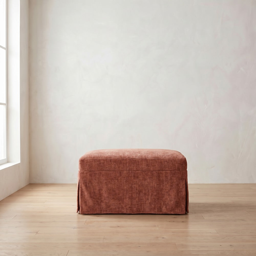 Sylvie Slipcover Ottoman in Brick Chenille