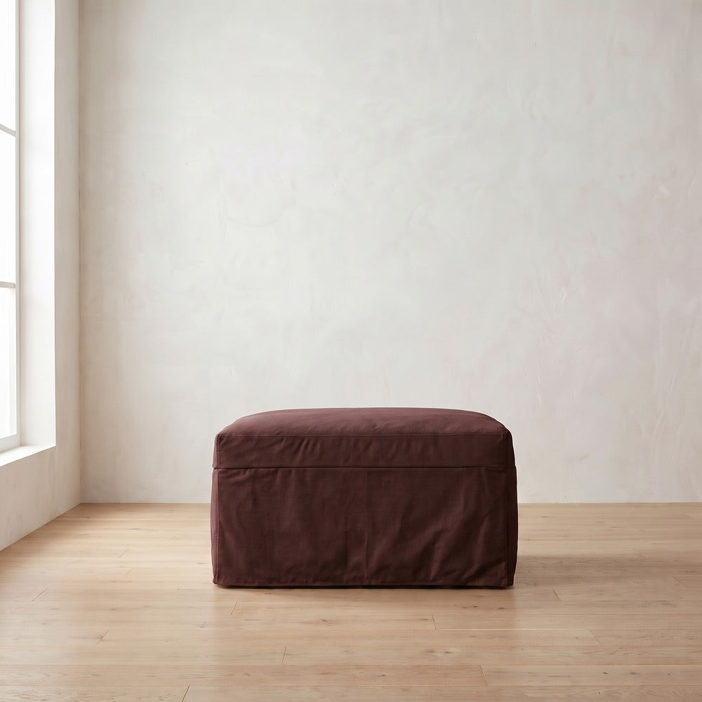 Sylvie Slipcover Ottoman in Burgundy Linen