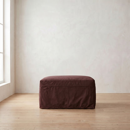 Sylvie Slipcover Ottoman in Burgundy Linen