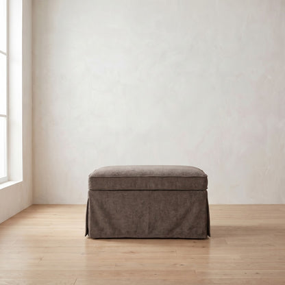 Sylvie Slipcover Ottoman in Charcoal Brown Performance Chenille