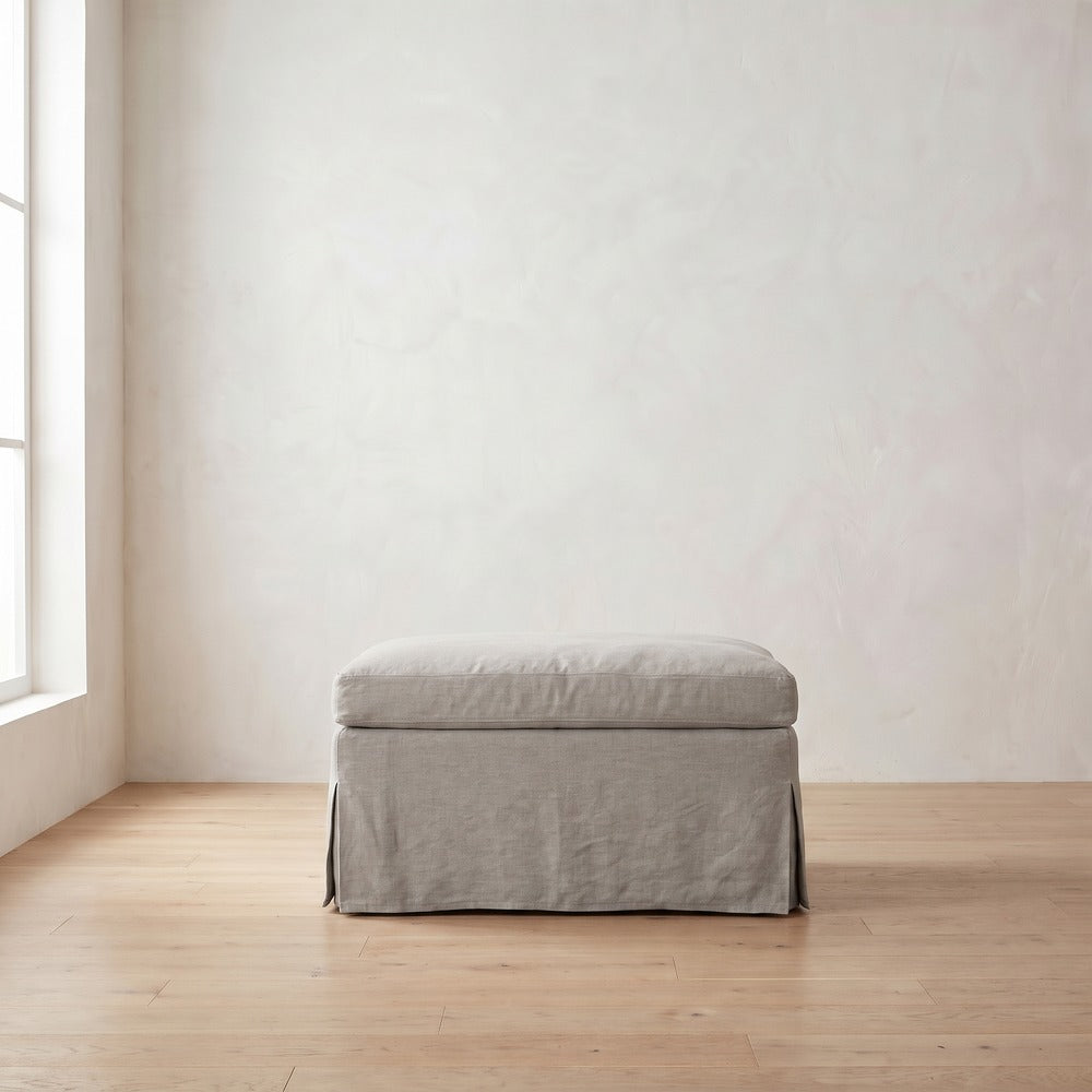 Sylvie Slipcover Ottoman in Natural Linen