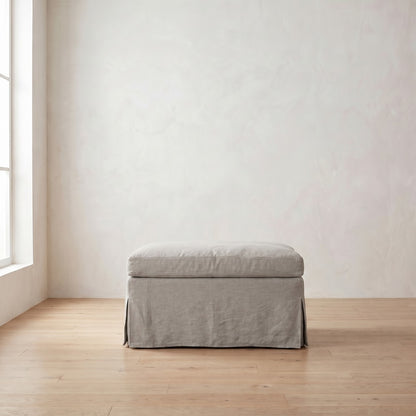 Sylvie Slipcover Ottoman in Natural Linen