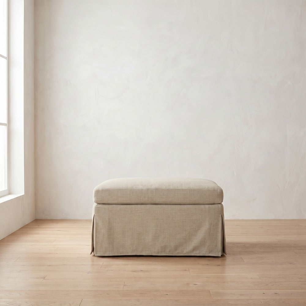 Sylvie Slipcover Ottoman in Natural Performance Linen
