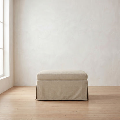 Sylvie Slipcover Ottoman in Natural Performance Linen