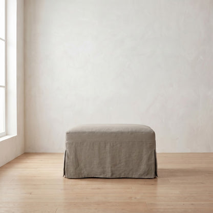 Sylvie Slipcover Ottoman in Putty Linen
