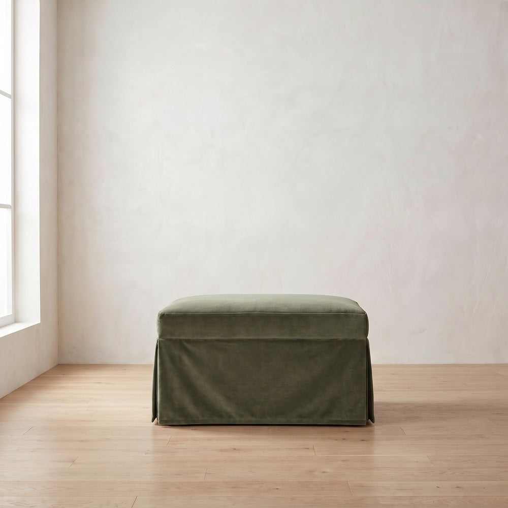 Sylvie Slipcover Ottoman in Sage Velvet