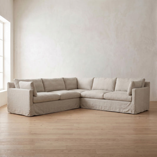 Sylvie Slipcover Sectional (L corner shown) in Natural Linen