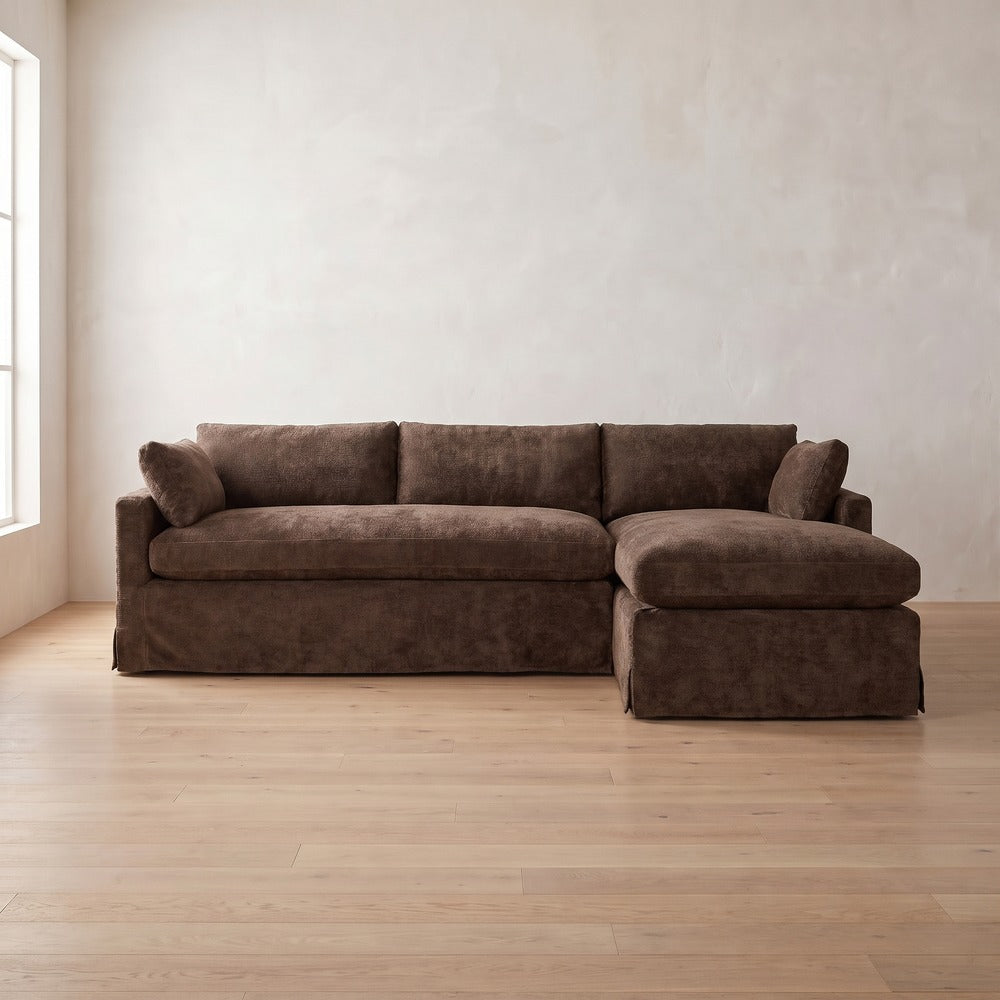Sylvie Slipcover Sleeper Sectional (chaise shown) in Bark Chenille