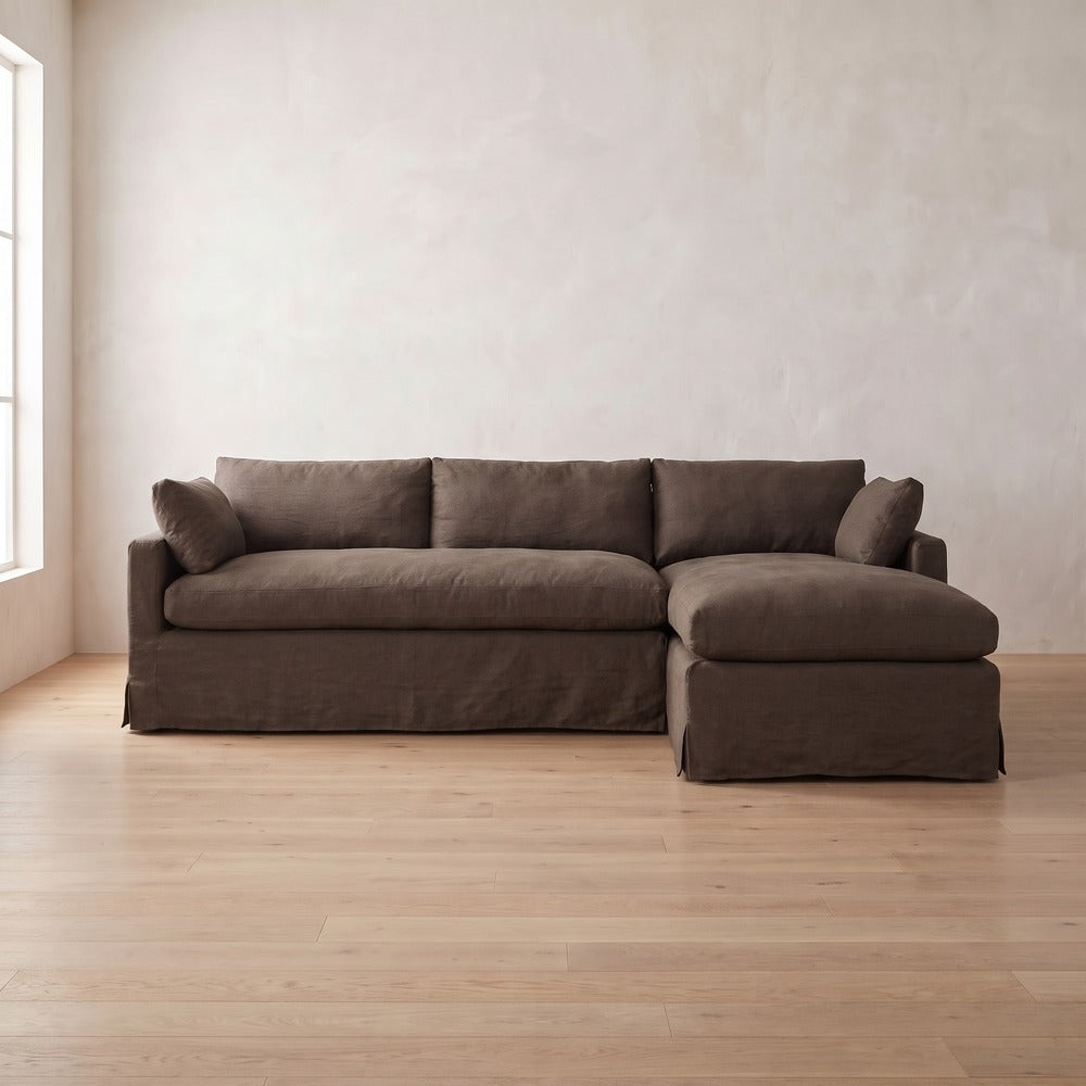 Sylvie Slipcover Sleeper Sectional (chaise shown) in Bark Linen