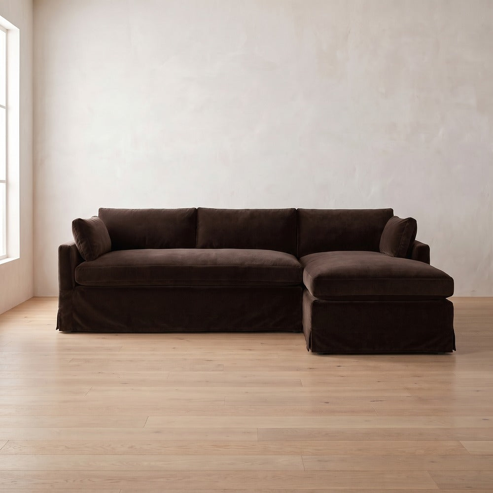 Sylvie Slipcover Sleeper Sectional (chaise shown) in Bark Velvet