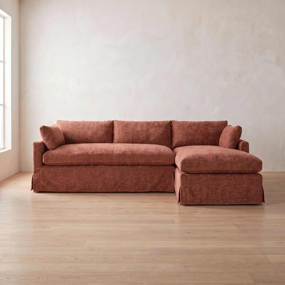 Sylvie Slipcover Sleeper Sectional (chaise shown) in Brick Chenille
