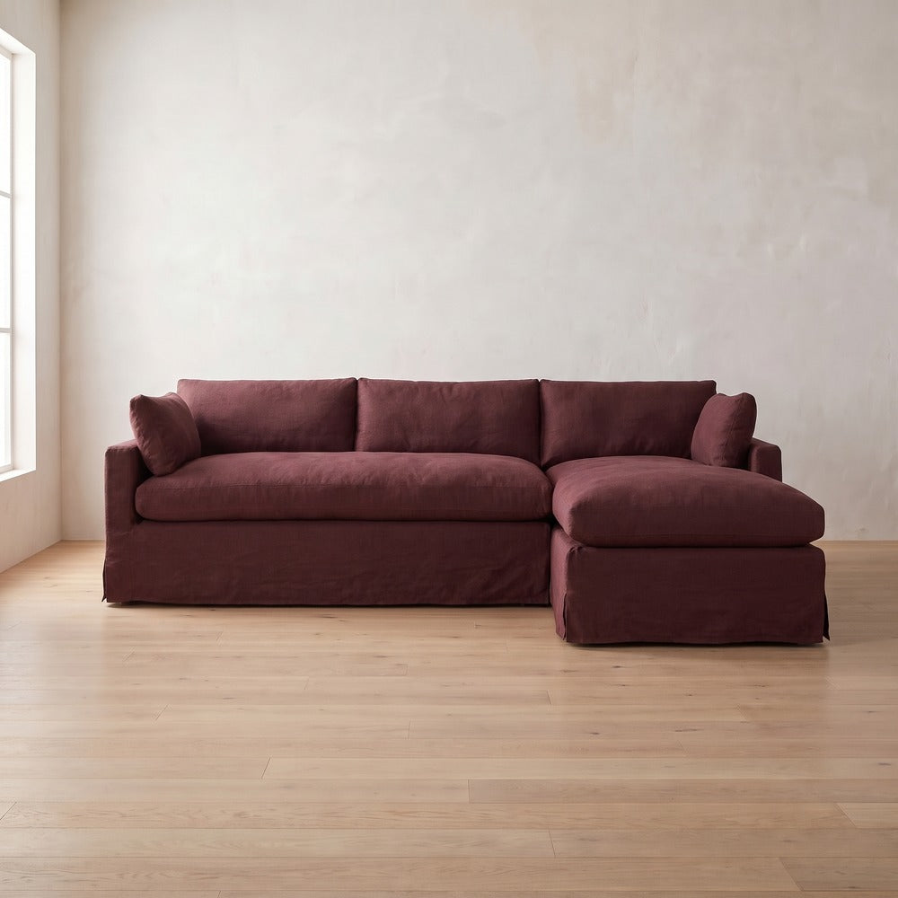 Sylvie Slipcover Sleeper Sectional (chaise shown) in Burgundy Linen